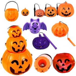 Halloween Pumpkin Bucket Pumpkin Jar Led Luminous Flash Ghost Called Hand Pumpkin Lamp 7-Color Pumpkin Candy Bucket Decoration