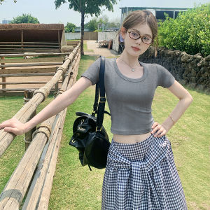 MiiOW | Áo thun nữ cổ tròn tay ngắn dáng ôm mùa hè Pure Desire Style đa năng Áo thun cotton co giãn thoải mái thoáng khí