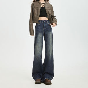 Retro Blue Flared Jeans Womens Winter New High Waist Loose Slimming Design Sense Not Legging Bell Pants Casual Cotton Denim