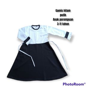 gamis seragam hitam putih anak perempuan muslim paud TK SD/MD usia 3-11 tahun