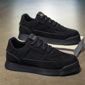 Mens Casual Work Shoes Waterproof Non-Slip Thick Bottom Sports Black Leather Shoes for Kitchen Work And Office Fashionable