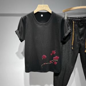 Loose Fit round Neck Short Sleeve T-Shirt Men Summer Fashionable Printed Casual Top Quality Material Youthful Style Basic Color