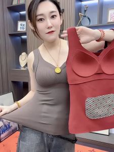 Fall and Winter New Inner Wear with Pocket Warm Palace Belly Care Silm Integrated Wear-Free Bra Fleece-lined Thick Thermal Vest