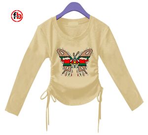 ATASAN ANAK PEREMPUAN KUPU2 CROP TOP MODEL KOREAN KEKINIAN SERUT 2 SISI FLEKSIBEL LENGAN PANJANG