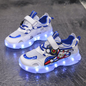 Chargeable Luminous Running Lights Kids Breathable Mesh Sport Shoes Reflective Night Vision Summer Childrens Lighting Shoes