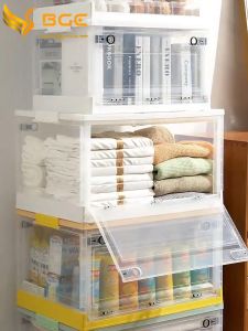 【Local shipment】PoP-Transparent Foldable storage box waterproof plastic clothes box with wheels Not occupying a position Stackable height