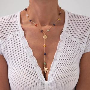 Ingemark | Ingemark Fashion Colourful Stone Starfish Conch Pendant Necklace Women Bohemia Long Tassel Chain Summer Beach Y2K Party Jewelry