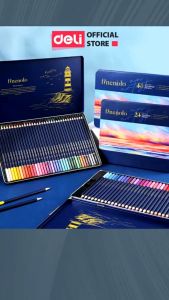 Bút Chì Màu Gốc Nước Cao Cấp Deli - Hộp Thiếc Kèm Cọ Vẽ - 24/36/48/72 Màu - Tô Màu Thiết Kế Vẽ Tranh --