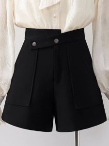 Quần Short Len Không Đều Cỡ Lớn Cho Nữ Mùa Thu Đông Quần Dài Ống Rộng Chữ a Quần Dài Thường Ngày Cạp Cao Màu Trơn Phong Cách Hàn Quốc