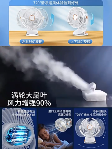 พัดลมหนีบ USB ชาร์จได้ พกพาสะดวก สำหรับโต๊ะทำงาน ห้องนอน พร้อมไฟ