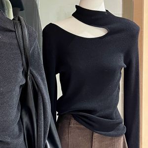 เสื้อถักคอวีทรงสลิมฟิตสำหรับผู้หญิง ดีไซน์เก๋ไก๋ สไตล์เกาหลี เสื้อคลุมกันหนาวแบบสวมหัว แขนยาว ปกติ