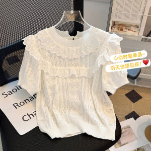 Áo Thun Ngắn Tay Ren Kiểu Pháp Yao Kexin Có Chắp Vá Và Cắt Chi Tiết Phong Cách Mùa Hè Quần Áo Làm Việc Thông Thường