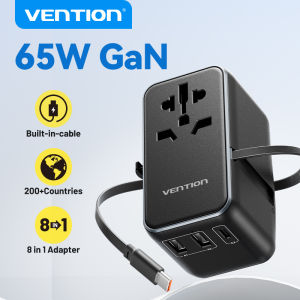 Vention Universal Travel Adapter 65W 35W GaN Charger International Adapter Extension Cable 2 pin 3 pin Power Plug Socket for China Japan Korea Australia US UK Travel Converter