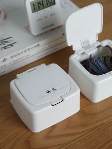 【Woody】 White Storage Box With Button Lid For Home Jewelry Dental Floss Cotton Swab Organizer