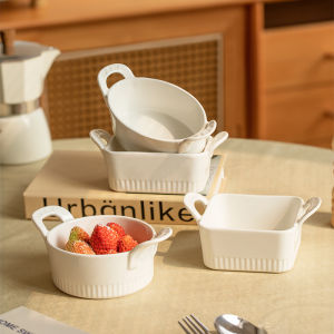 ชามอบสองหูชูฟเลย์แบบเรียบง่ายชามอบขนมอบพุดดิ้งนึ่งไข่ชามเล็กเซรามิกเชิงพาณิชย์สำหรับหม้อทอดอากาศ