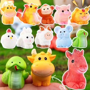 รูปแกะสลักตุ๊กตาเรซิ่น12ราศี1/2ชุดสิบสองราศีดราก้อนอุปกรณ์ประดับภูมิทัศน์ขนาดเล็กสำหรับตกแต่งบ้านโต๊ะสำนักงานเครื่องประดับ