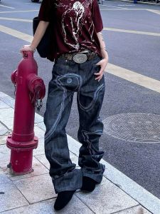 Retro American Design Sense Embroidered Original Jeans Womens Trendy Hiphop Loose Straight Leg Long Pants High Waist Jeans