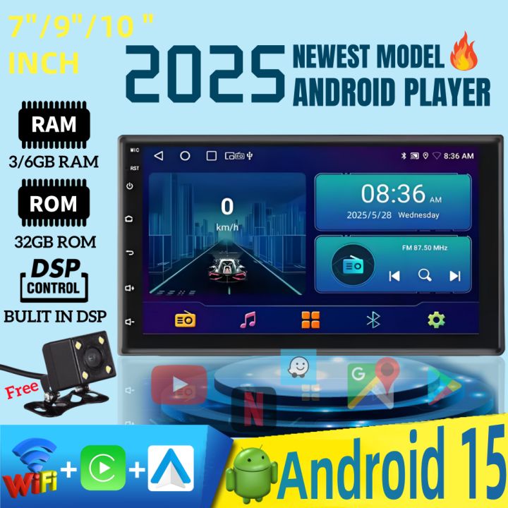 [AI Voice+Free Reverse camera]2025 Newest Android 15 Car Head Unit 6GB ...