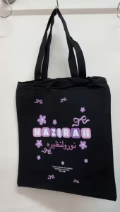 Customize Name Canvas Bag Floral Ribbon Series | No MOQ | Ready Stock Women Style Fashion Shopping Bag Bag Beg Kanvas