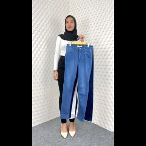 Celana Highwaist Wanita Jeans Skinny Korean Style Navy Blue Premium Ada Kantong Depan 4060