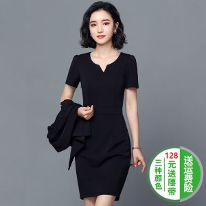 Black Professional Dress Womens Summer Skirt Front Desk Uniform Beauty Salon Workwear Jewelry Store Work Skirt OL Style