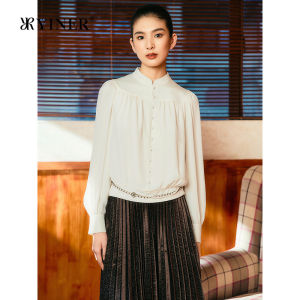 Elegant French Pleated Silk Elastic Crepe Shirt