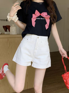 สูง เอว สลิมฟิต เดนิม กางเกงขาสั้น ผู้หญิง ฤดูร้อน 2024 วัสดุบางสไตล์ใหม่ ทรงเอ ร้อน กางเกง ความยาวสั้น ลำลอง กางเกงขาสั้น