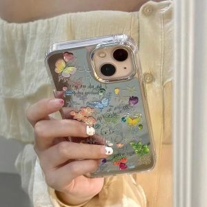 New Glitter Butterfly Flower Phone Case for iPhone 13 pro Max 14 Apple 12 15 pro Advanced Girl Soft Shell Protective Cover