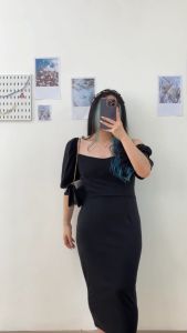 6005 Celeste Square Neck Knit Midi Dress Pesta Natal Tahun Baru