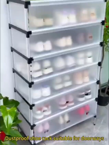 3-7 layers Dustproof Shoe Rack with Cover Stainless Steel Shoe Rack Storage Rack Suitable for Indoor and Outdoor