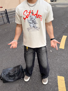 Pure Cotton Short Sleeve T-Shirt American Style round Neck Sport Running Casual Heavyweight Satjdm Cupid Bear Design Youth Fashion