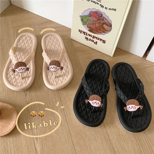 รองเท้าแตะหูหนีบเส้นเล็กรองเท้าแตะหูหนีบพื้นนิ่มกันลื่นสำหรับนักเรียน INS หัวใจสาวน้อยลายการ์ตูนน่ารักสำหรับผู้หญิงรองเท้าชายหาด