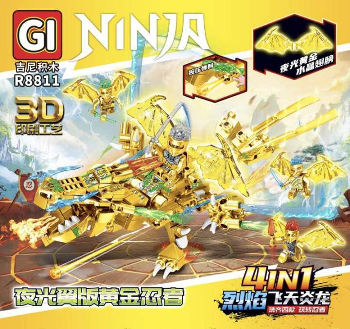 Mainan anak balok susun ninjago glow in the dark dragon bersayap