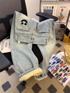 กางเกงยีนส์ทรงตรงเอวสูงบุขนแกะ ทรงสลิมฟิต กางเกงขายาวทรงขากว้าง ดีไซน์การปักลายหัวใจ ทรงหลวม ทรงหลวม ทรงหลวม