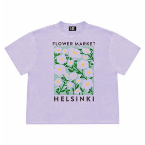 4Hearts Pure Cotton Heavyweight T-Shirt Creative Flower Illustration Graffiti Summer Short Sleeve Loose Versatile Casual Top