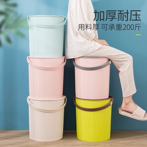 Thickened Plastic Bucket Stool Portable Handheld Bathroom Fishing Bucket with Lid Kindergarten Storage Bucket Home Use Utility