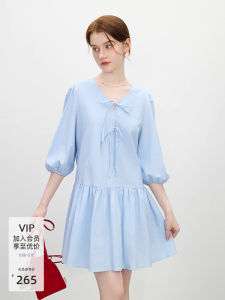 French Style V-neck Butterfly Knot Dress Womens Summer New Cotton Linen High Waist A-line Skirt Elegant Commute Midi Dress