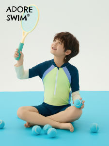 Long Sleeve Sun Protection Color Block Boys Swimwear