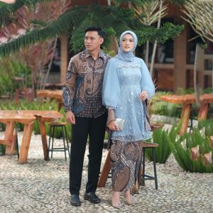 Baju Couple Pasangan Kondangan Baju Batik 1 SET Terbaru - BAJU PESTA - seragam kondangan motif terbaru / FASHION BAJU KAPEL SARIMBITAN MODERN BATIK / DRESS BATIK PREMIUM TERBARU PAPA MAMA KEREN ACARA FORMAL DAN NON FORMAL Luna Series SINTYA