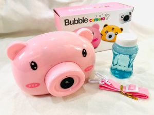 เครื่องเป่าฟองสบู่ เครื่องทำฟองบับเบิ้ล มีเสียง มีไฟ ลายหมูสีชมพู