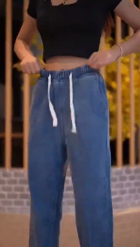 S-XXXL กางเกงเอวสูง กางเกงยีนส์ผู้ชายไซส์ใหญ่ ทรงหลวม เหมาะสำหรับผู้ชายและผู้หญิงทุกคน - Korea