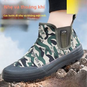 Giày Vải Chống Mài Mòn Cho Nam 2025 Giày Làm Việc Ngoài Trời Giày Bảo Hộ Lao Động Giày Bốt Cao Cổ Màu Vàng