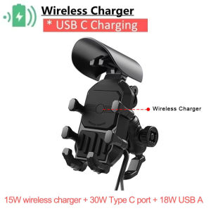 Shockproof & Light Blocking Motorcycle Phone Holder Wireless Charger & 18W USB 30W Type C Fast Charging Motorbike Bicycle Stand