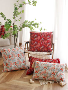 Rustic Embroidered Cotton Linen Pillow Covers for Living Room Square Shape Home Decor Cushion Cases without Inserts