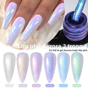 Sơn Gel Móng Tay Lấp Lánh Aurora 7ml FOUR LILY 2 Trong 1 Lớp Phủ Bóng Màu Xanh Tím Lấp Lánh Bán Vĩnh Cửu Sử Dụng Đèn UV Dành Cho Trang Trí Móng