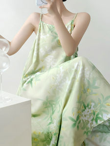 Nightdress Women Summer Cold Feeling Zen Style Fairy Sling Floor-Length Dress Artificial Cotton Silk High Sense Full Body Dress Slimming