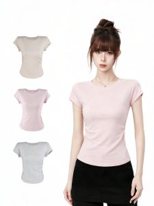 AUDISTY | Áo Thun Ôm Body Phân Sắc Hồng Cổ Tròn