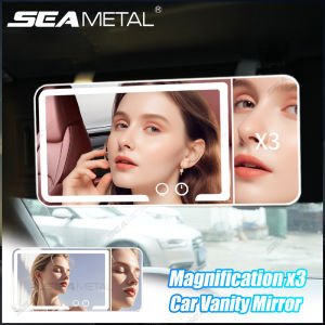SEAMETAL 3x Magnifying Car Make Up Mirror Sun Visor Vanity Mirror Touch 3-Color Switchable Fill Light Charging Makeup Mirror