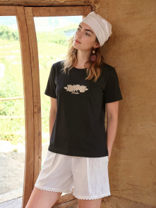 Basic House | Black Printed Summer T-Shirt Short Sleeves