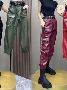 High Waist Washed Leather Nine-Five Pants Womens Spring Autumn New Loose Versatile No-Wash Workwear Casual Pants